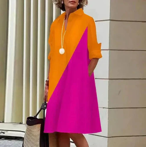 Women's solid color shirt dress elegant comfort fit silhouette versatile timeless everyday style