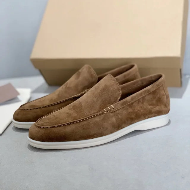 Men's Loro Deluxe suede loafers in classic neutral tone, slip-on style with premium craftsmanship