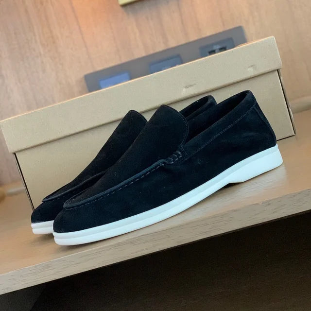 Men's Loro Deluxe suede loafers in neutral tone, slip-on style with premium craftsmanship for everyday wear