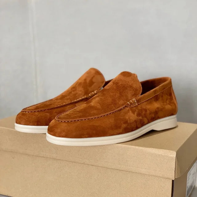 Men's Loro Deluxe suede loafers in neutral tone, slip-on style with premium craftsmanship for everyday wear