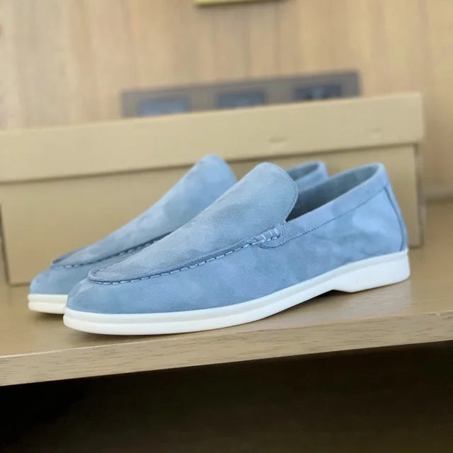 Men's Loro Deluxe suede loafers in neutral tone, slip-on style with premium craftsmanship for everyday wear