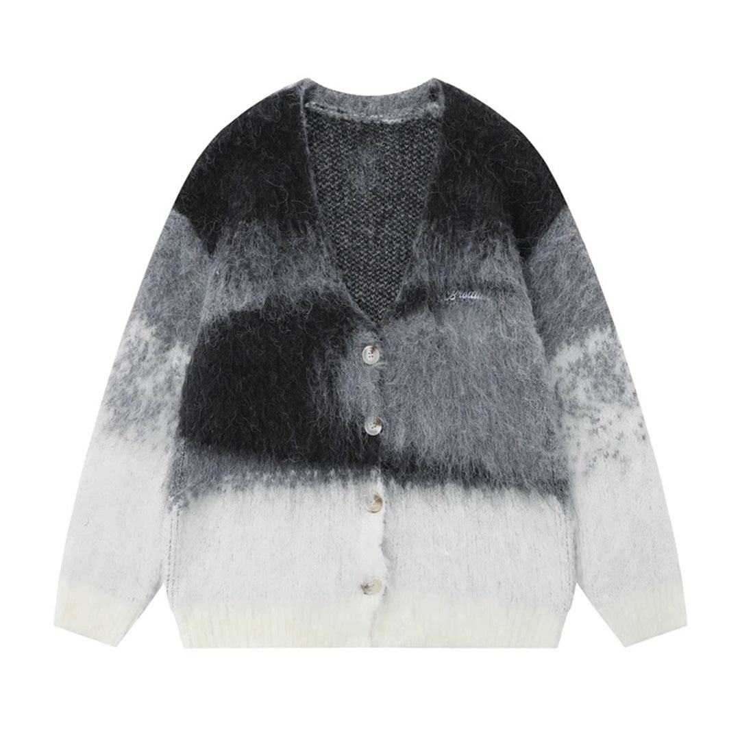 Tie dye vintage women's cardigan wool blend knit loose fit V-neck button closure soft multicolor