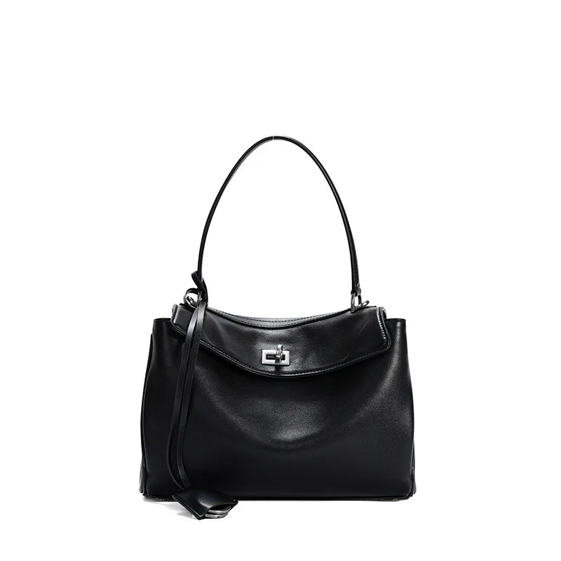 Banbury structured fold-over bag with turn lock closure, sleek silhouette for work and weekend