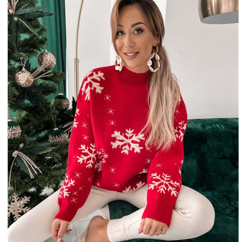 Unisex cozy knit Christmas sweater in festive colors, relaxed holiday fit with seasonal pattern