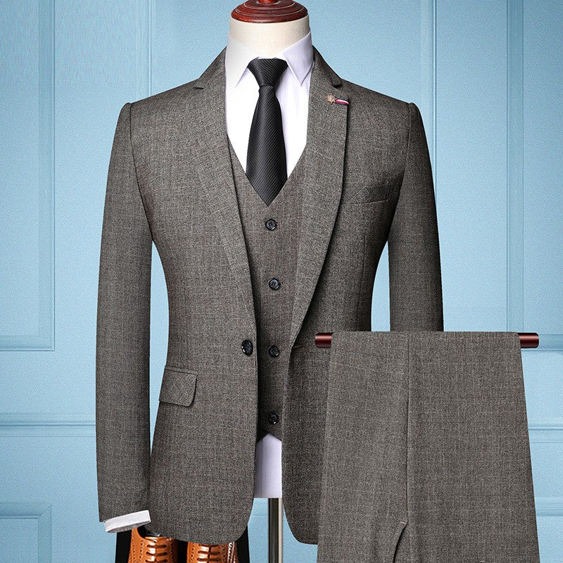 Men's tan brown herringbone 3-piece suit jacket vest trousers formal classic tailored fit