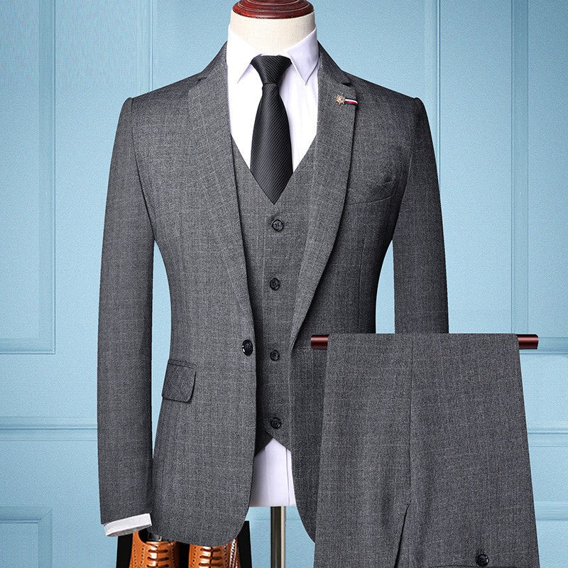 Men's tan brown herringbone 3-piece suit jacket vest trousers classic tailored formal gentlemen style