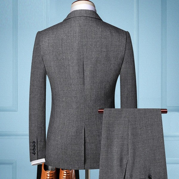 Men's tan brown herringbone 3-piece suit jacket vest trousers classic tailored formal gentlemen