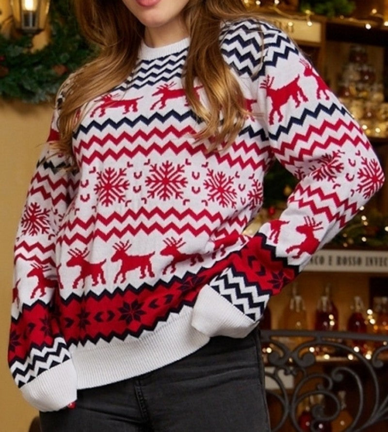 Kids white Christmas knit sweater classic silhouette with festive snowflake motif machine washable