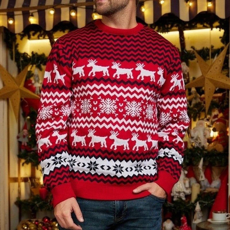 Kids white cozy knit Christmas sweater with festive snowflake pattern, machine washable winter warmth