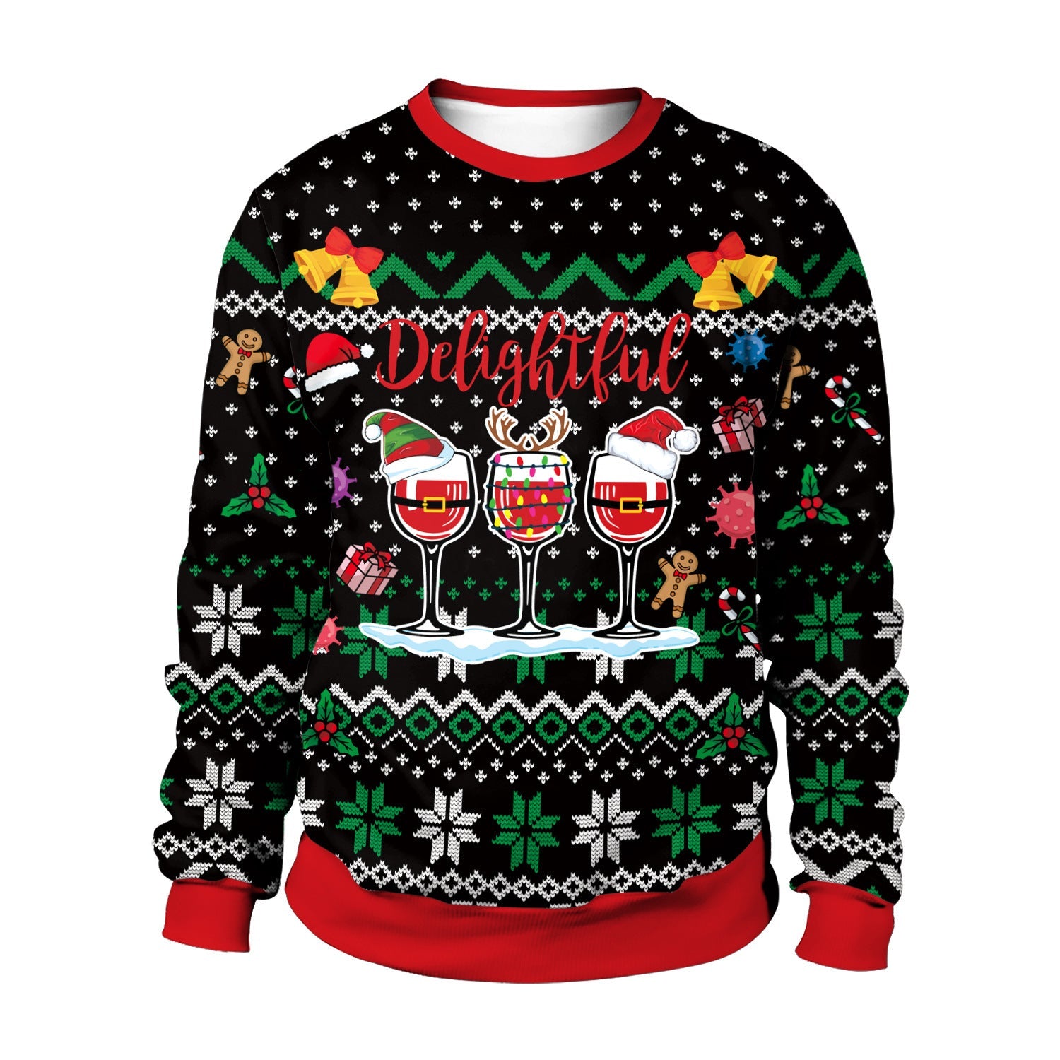 Red 3D printed Christmas crewneck sweatshirt with festive textured holiday motif cozy seasonal fit