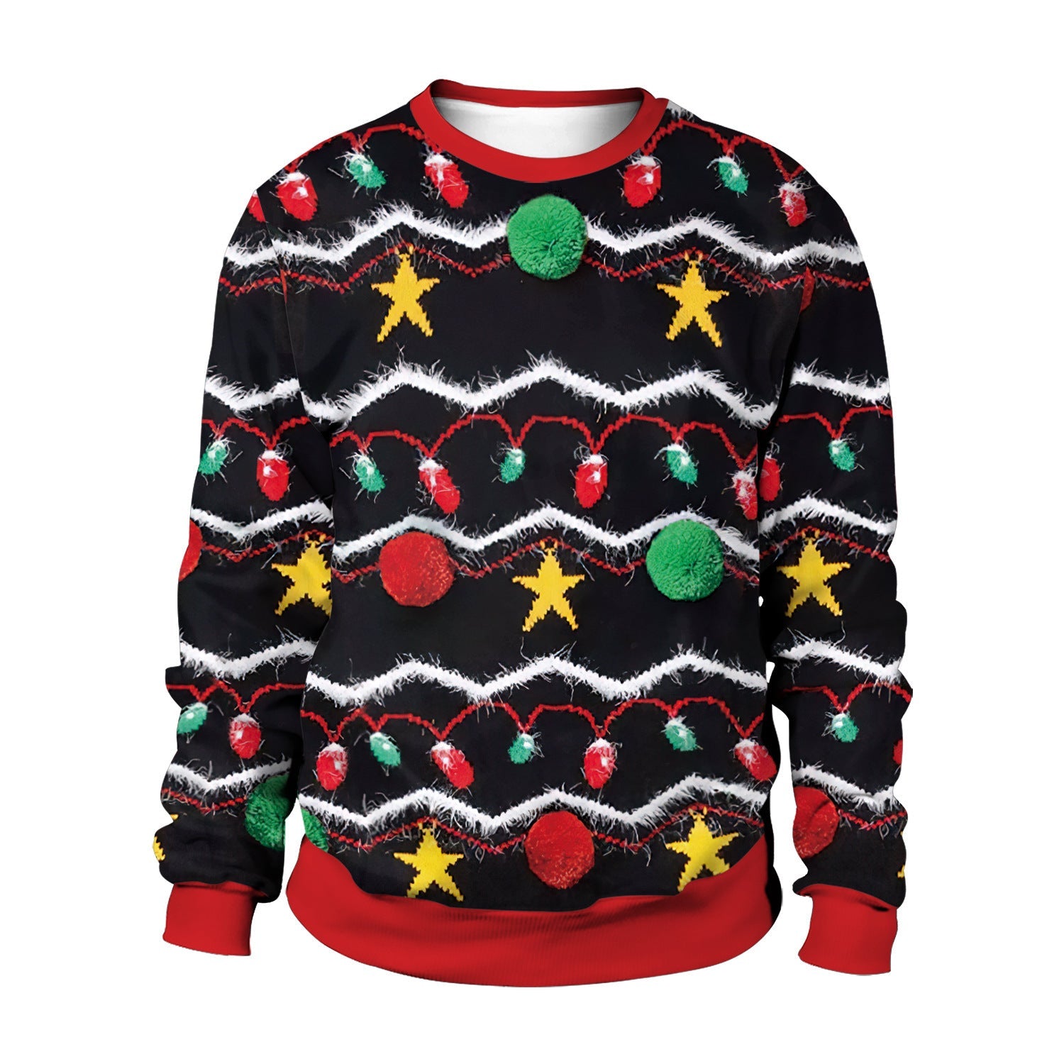 Red 3D printed Christmas crewneck sweatshirt with festive holiday motif, cozy premium fit