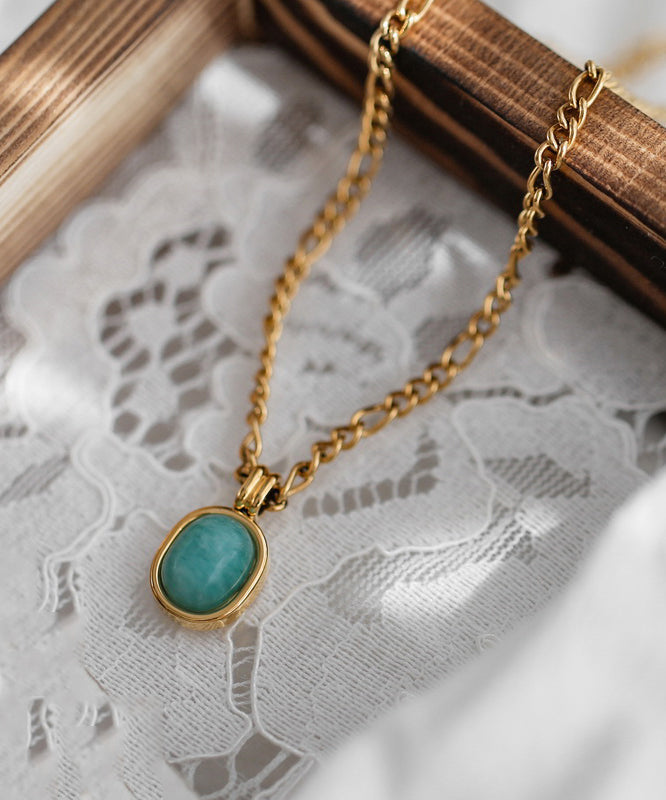 Collier avec pendentif en pierre précieuse surdoré en acier inoxydable doré (2025) - Urbann-Vibe