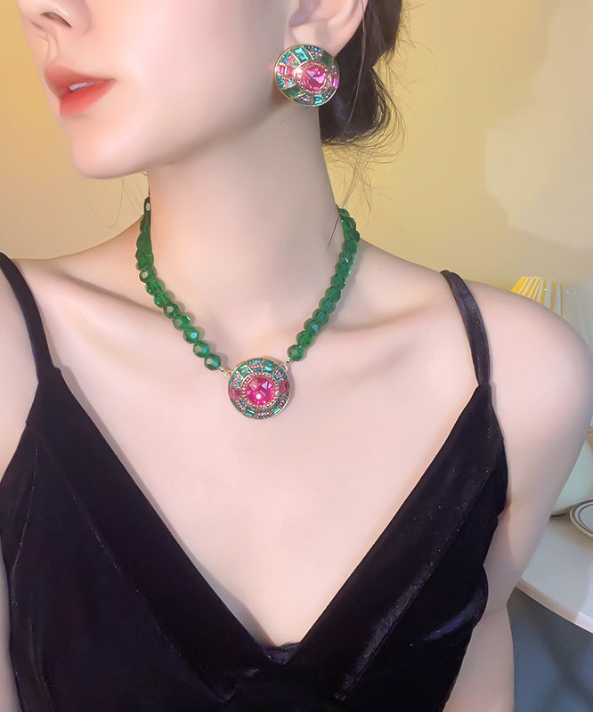 Collier pendentif en alliage vert incrusté de perles de cristal, nouveauté 2025 - Urbann-Vibe