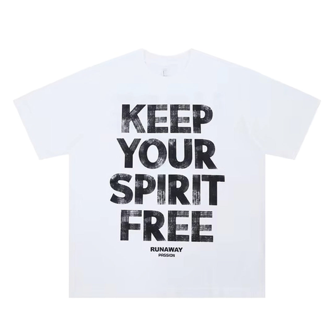 Oversized heavyweight cotton statement tee garment dyed soft-washed finish bold Free Spirit graphic