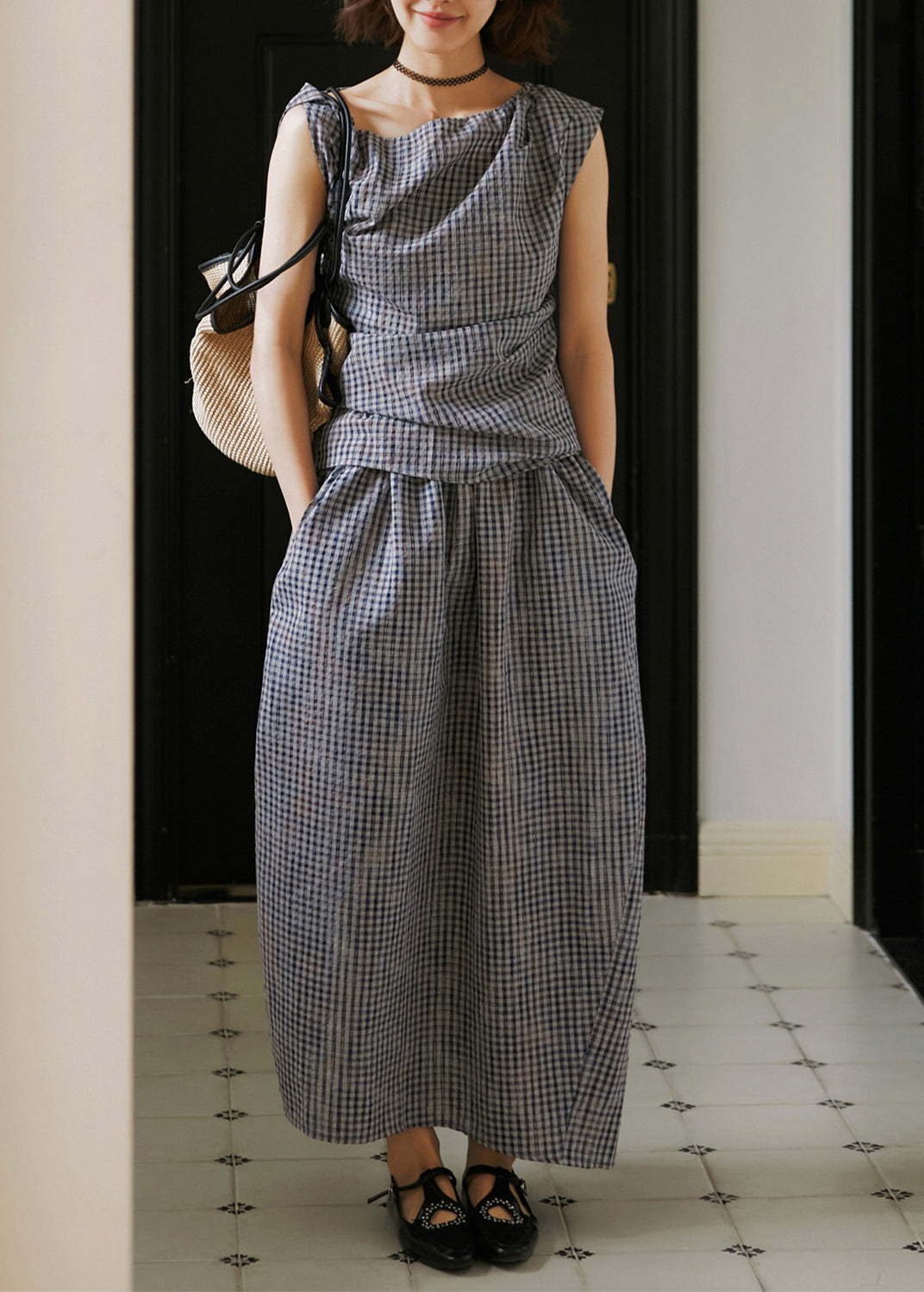Ensemble deux pièces à carreaux asymétriques, nouvelle collection été 2025 - Urbann-Vibe