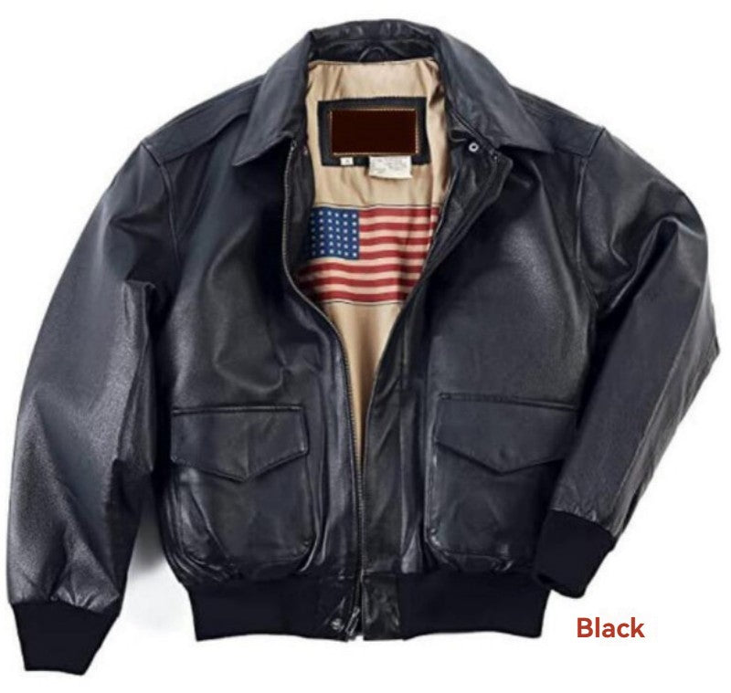 Black premium cowhide aviator leather coat couples matching his and hers pilot-inspired winter outerwear