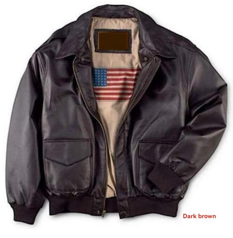Brown aviator leather coat couples matching set premium cowhide pilot-style winter outerwear