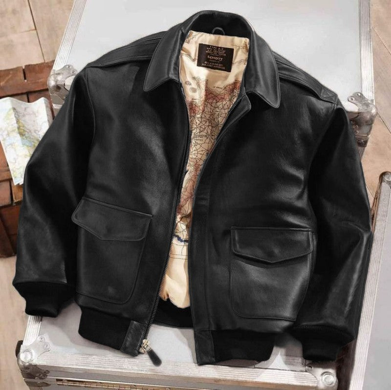 Black premium cowhide aviator leather coat couples matching his and hers pilot-inspired winter outerwear