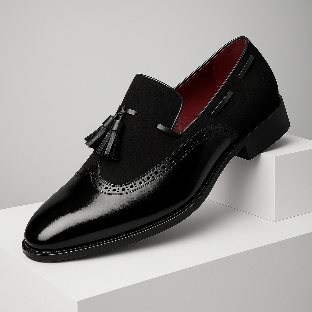 Men's vintage leather tassel loafers slip-on shoes with elegant European tassel accents