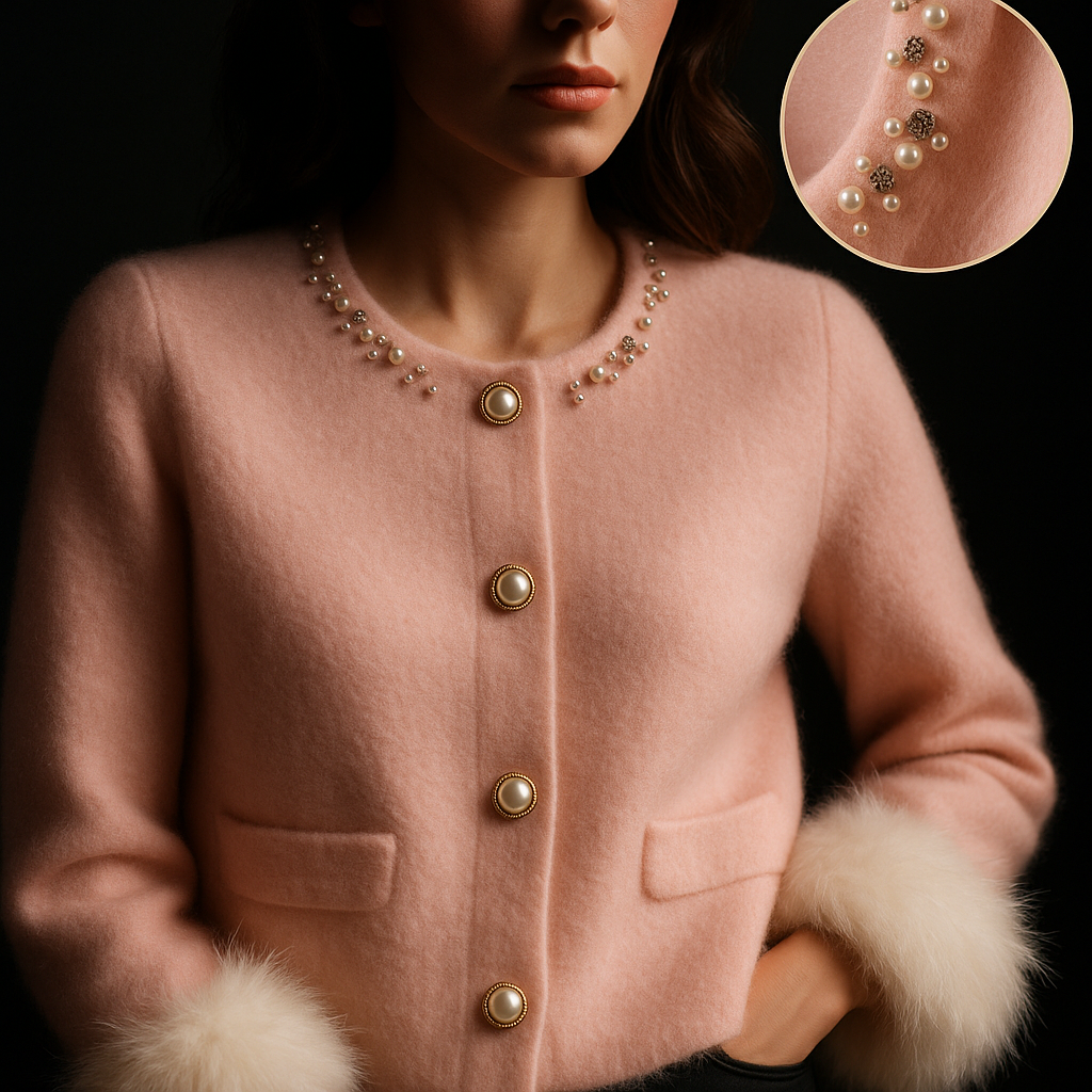 Women's embellished button knit cardigan structured silhouette front patch pockets easy layering