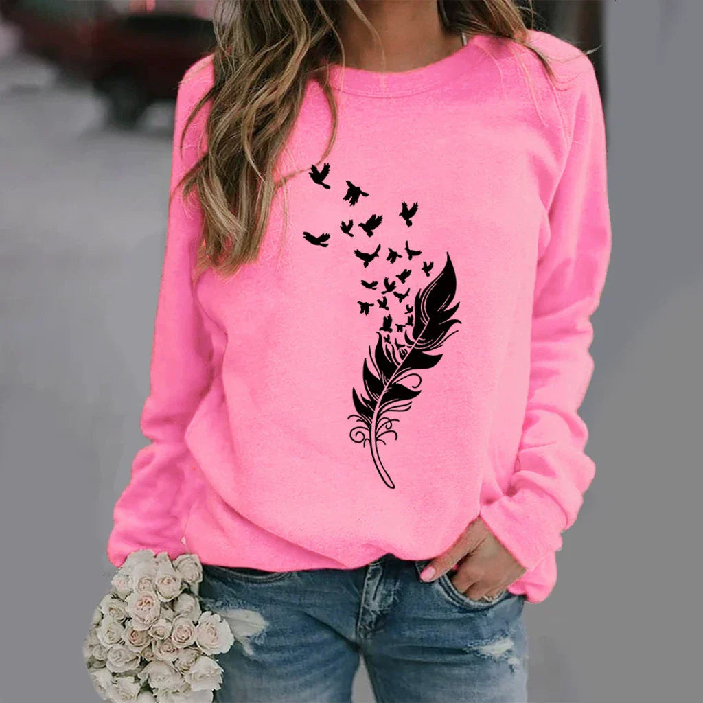 Women's relaxed fit crew neck cotton-blend sweatshirt with graphic print, casual everyday style
