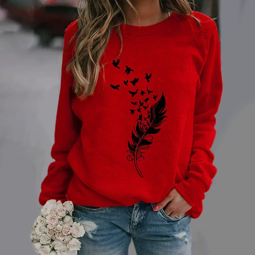 Women's relaxed fit crew neck cotton-blend sweatshirt with graphic print casual everyday style