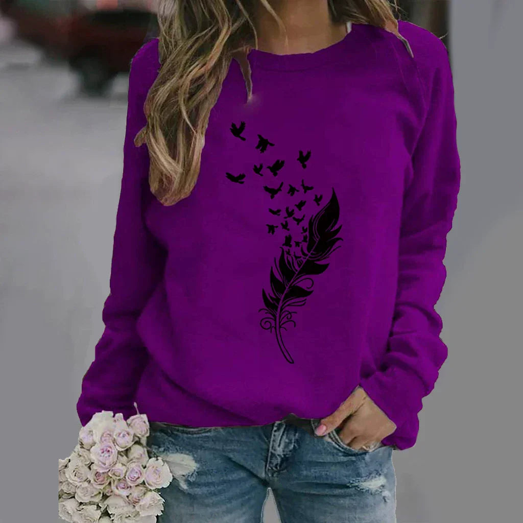 Women's relaxed fit crew neck cotton blend sweatshirt with graphic print in casual street style