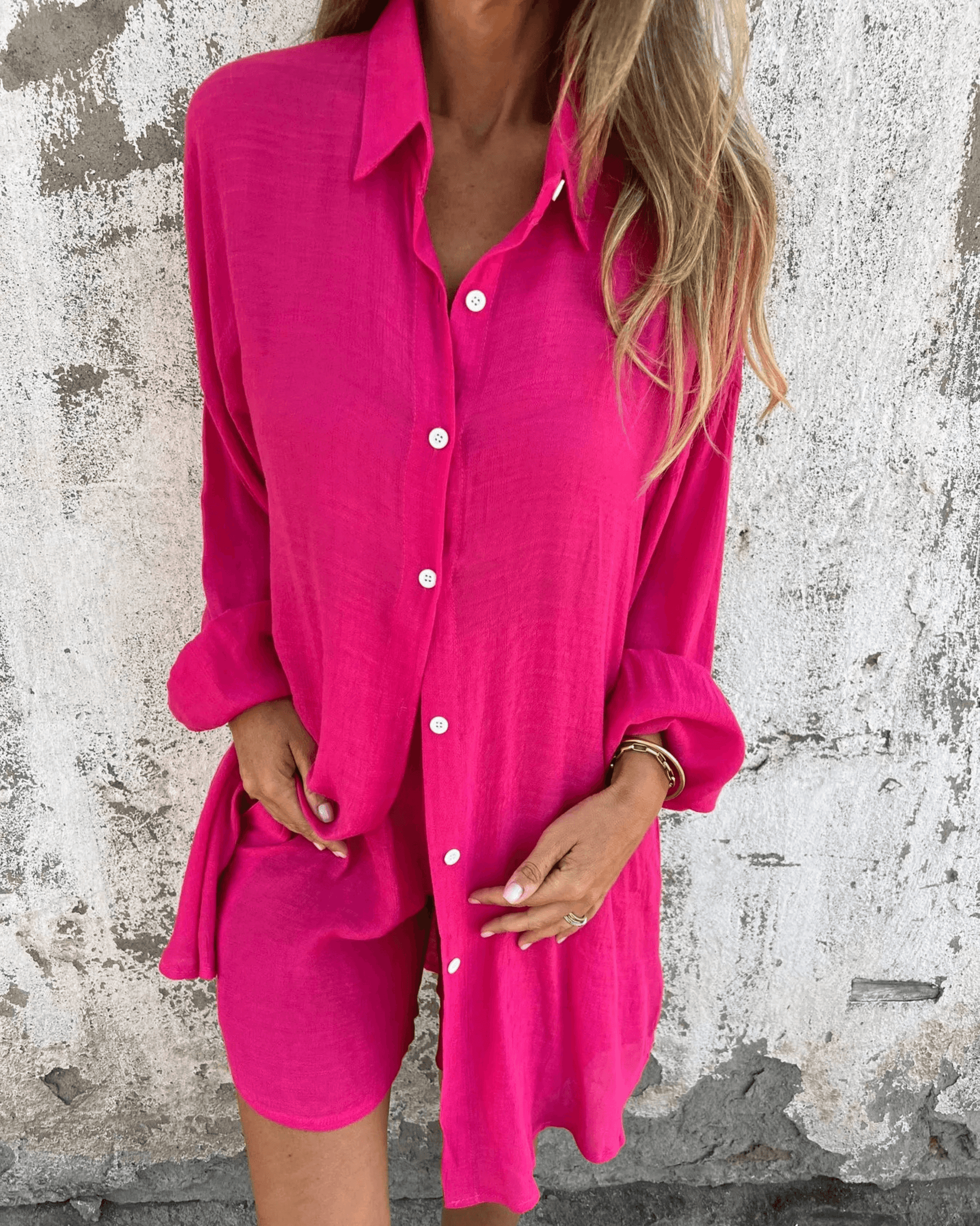 Women casual lightweight shirt and shorts set breathable relaxed fit long-sleeve high-waisted matching
