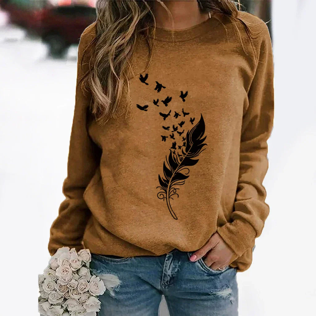 Women's relaxed fit crew neck cotton-blend sweatshirt with graphic print for casual everyday style