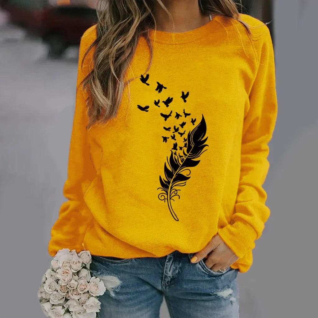 Women's relaxed fit crew neck cotton blend sweatshirt with bold graphic print casual style