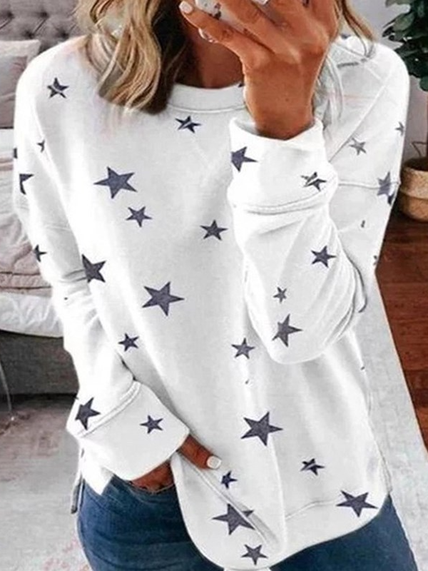Women's loose fit crewneck sweatshirt with allover star print pattern for casual everyday wear