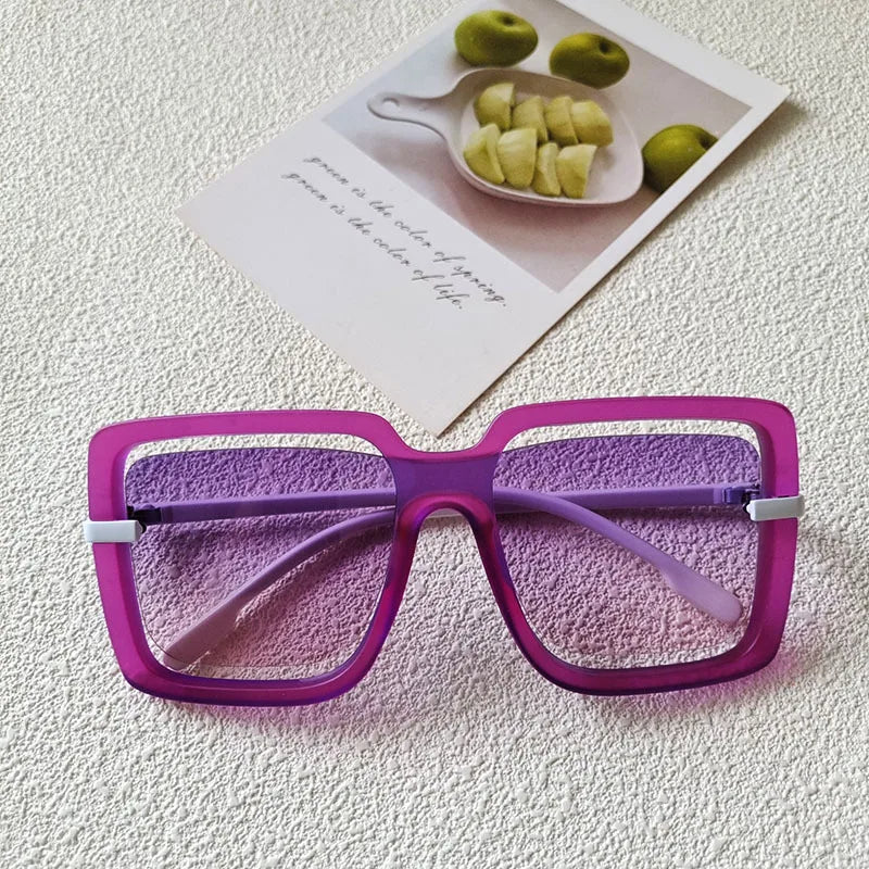 Unisex oversized square sunglasses matte translucent hollow-edge frames gradient UV400 lenses