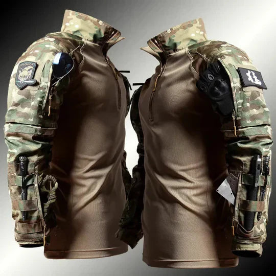Men's olive green tactical sweater insulated slim-fit pullover with functional chest pockets