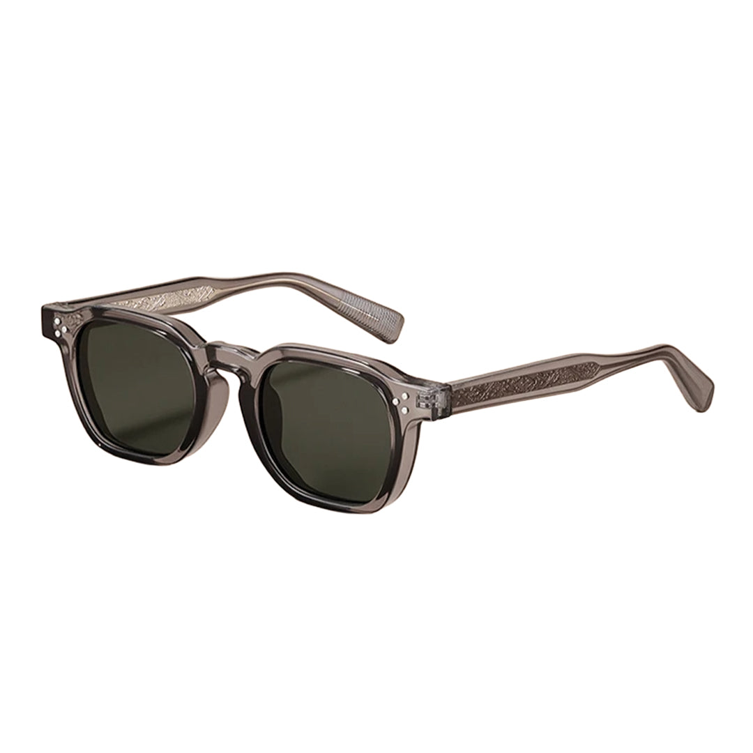 Montaro polygon frame polarized sunglasses UV400 with engraved temples and rivet accents