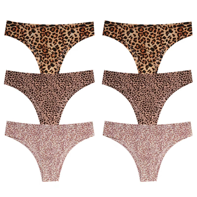 Women's seamless leopard print cotton-spandex panty set, lightweight no-show underwear 6-pack