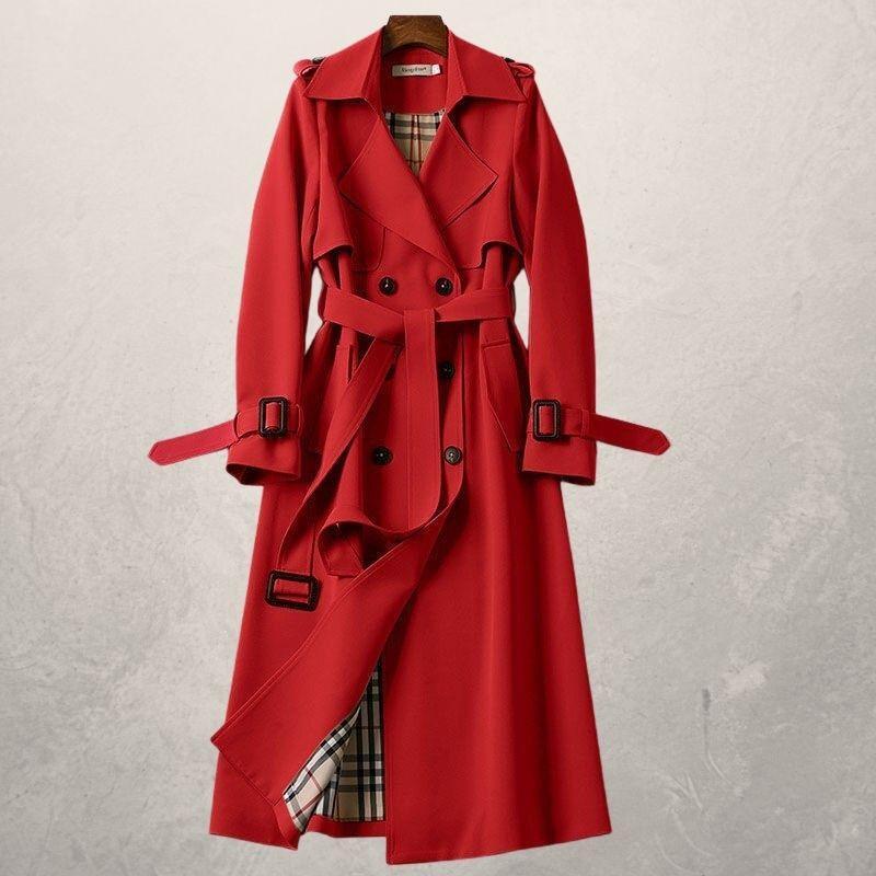 Women's elegant double-breasted wrap coat with adjustable belt, soft warm fabric, polished silhouette