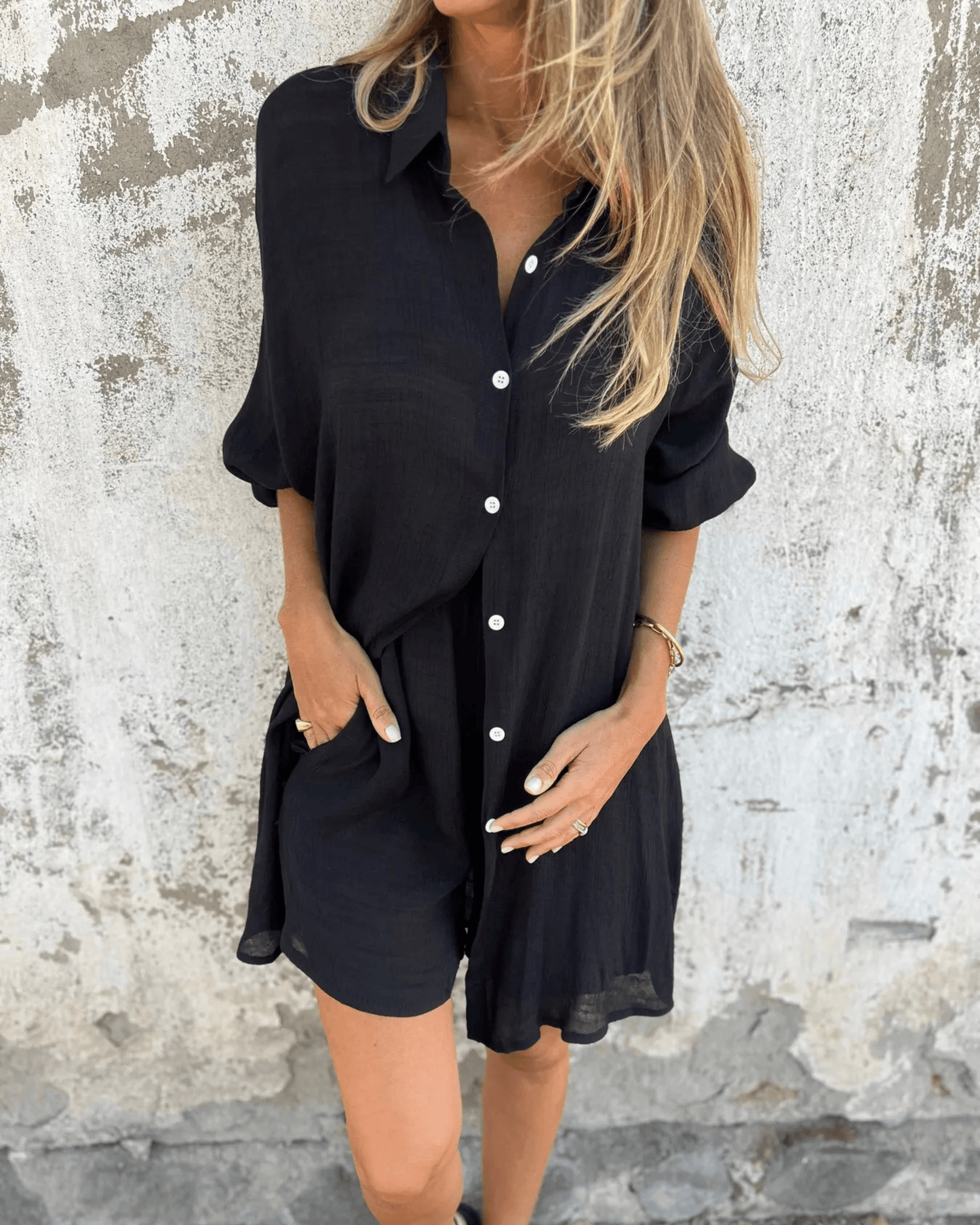 Women casual lightweight shirt and shorts set breathable relaxed fit high-waisted matching two-piece