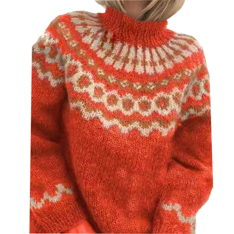 Women's wool blend knit sweater elegant pattern regular fit cozy autumn winter warmth