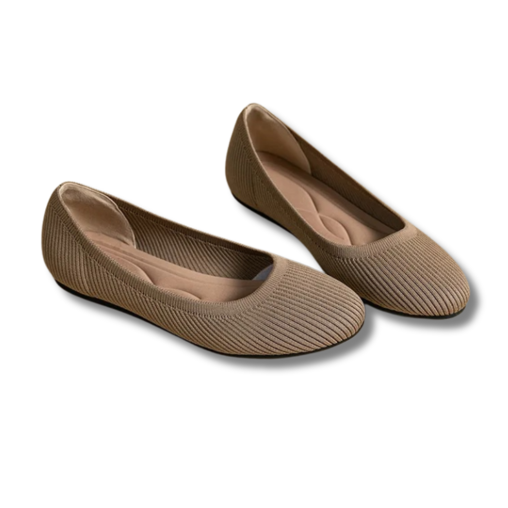 Women's knit slip-on ballet flats with breathable upper and cushioned insole for all-day comfort