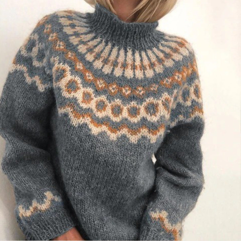 Women's cozy wool blend sweater elegant knit pattern regular fit soft texture autumn winter warmth