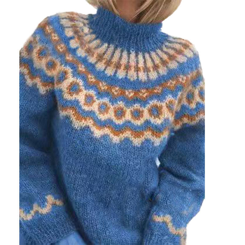 Women's cozy wool blend sweater elegant knit pattern regular fit warm autumn winter pullover
