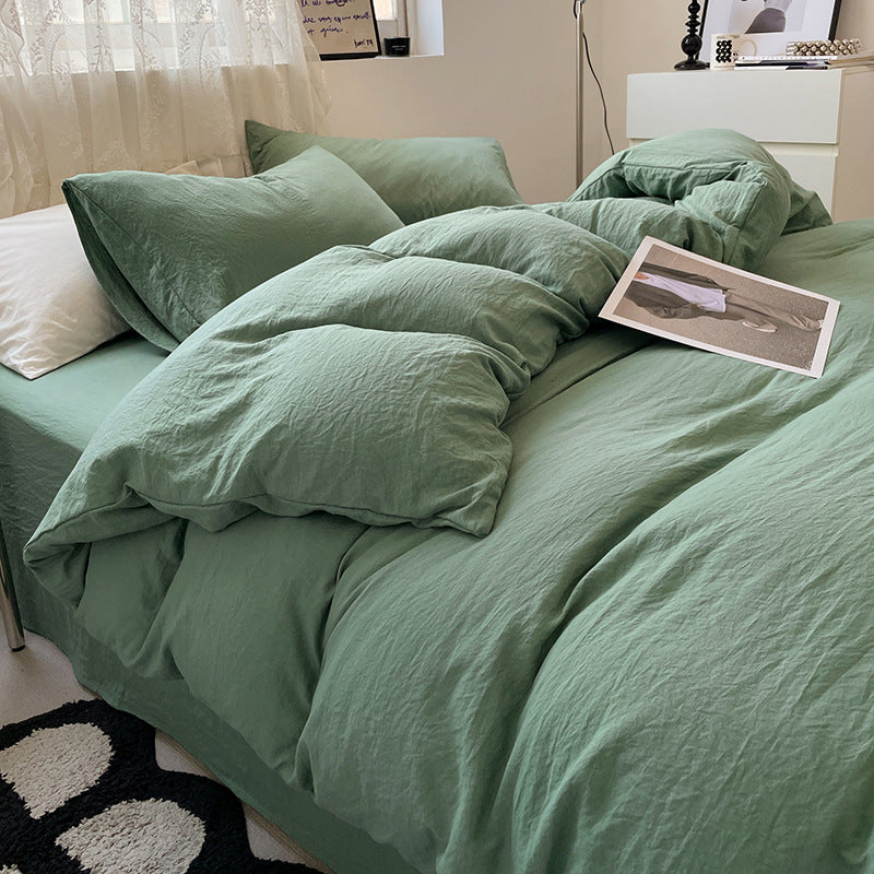Washed cotton bedding set in neutral tones, minimalist style with pre-softened lived-in texture