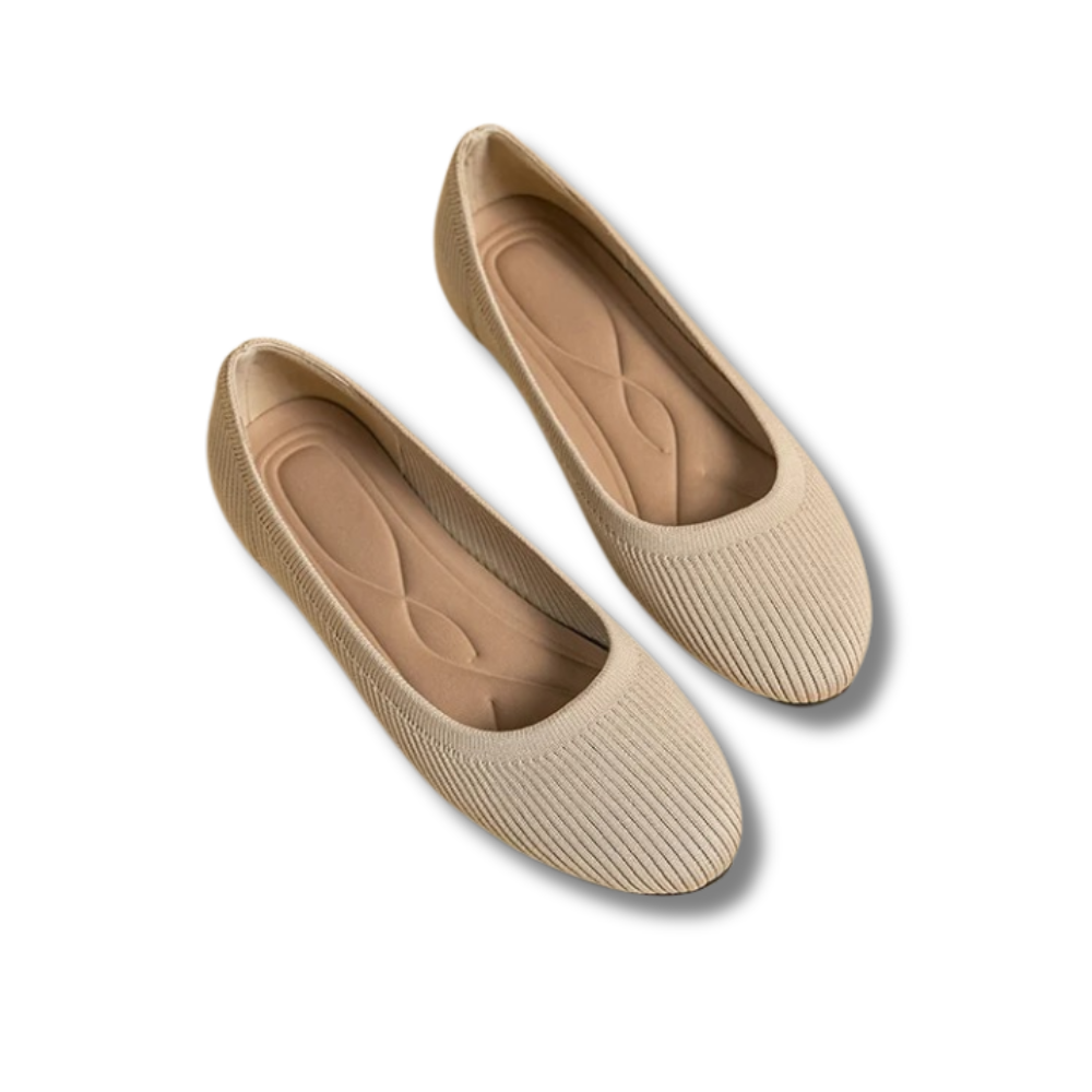 Women's knit slip-on ballet flats with breathable upper and cushioned insole for all-day comfort