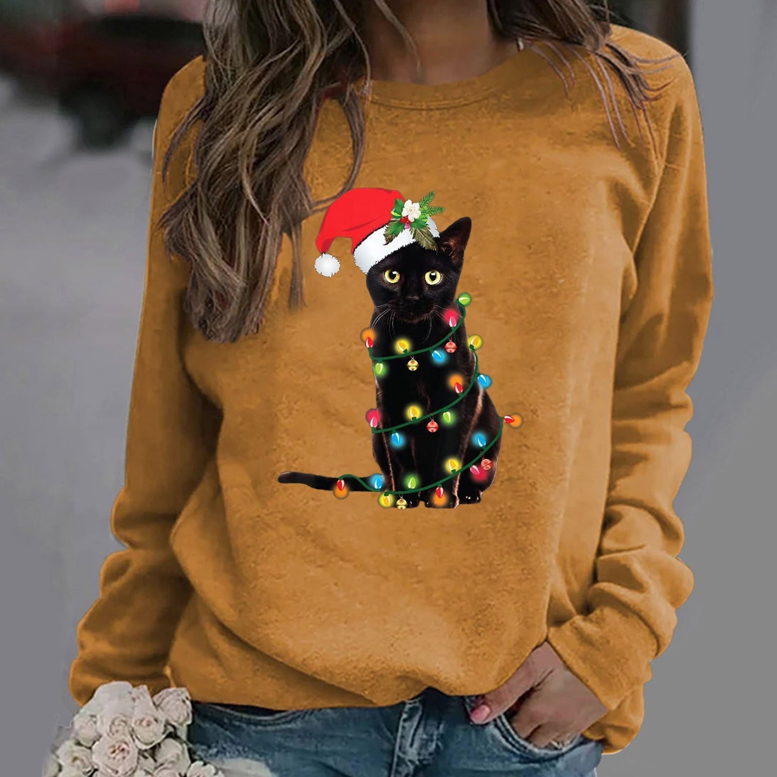 Women's relaxed fit graphic crew neck sweatshirt in cotton blend with long sleeves for casual everyday wear