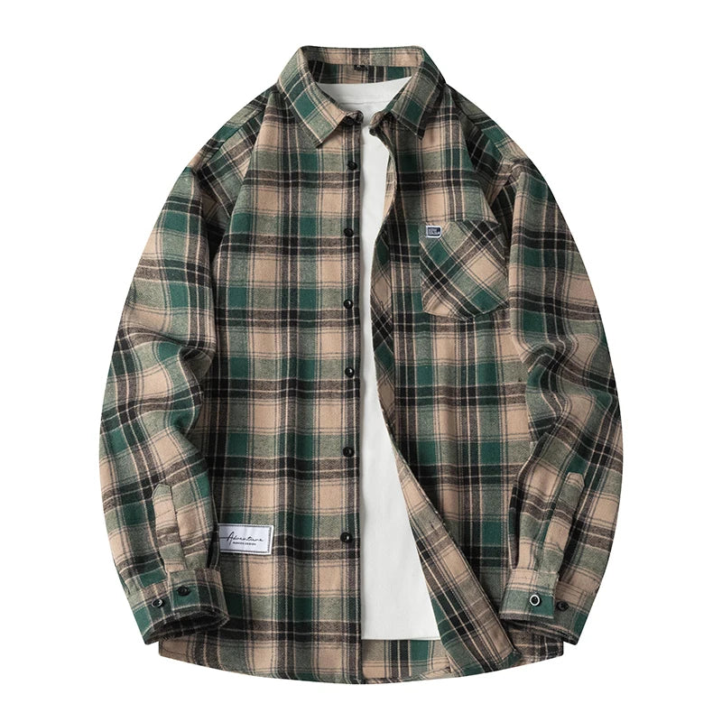 Men's relaxed-fit plaid flannel shirt in classic multicolor cotton blend with timeless layering design