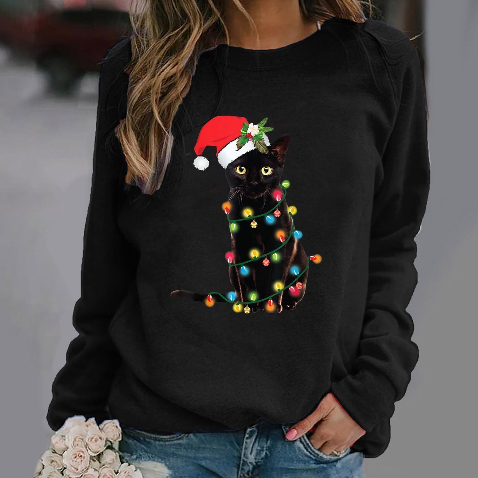Women's relaxed fit graphic crew neck sweatshirt cotton blend long sleeve casual everyday top