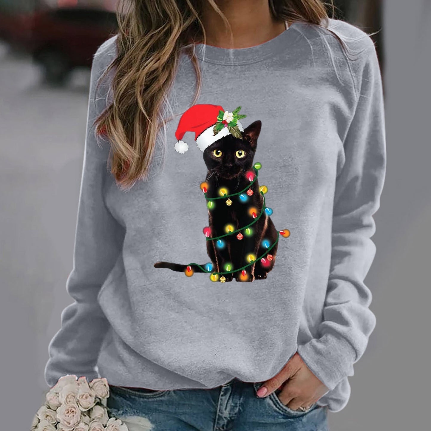 Women's relaxed fit graphic crew neck sweatshirt cotton blend long sleeve casual everyday style