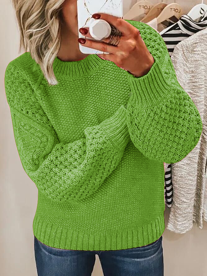 Women's loose jacquard knit crew neck sweater in cozy thick knit for casual fall winter warmth
