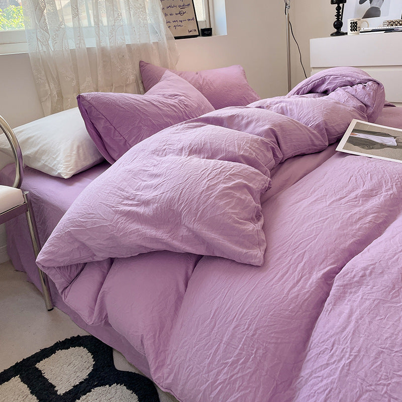 Washed cotton bedding set in neutral tones, minimalist style with pre-softened lived-in texture