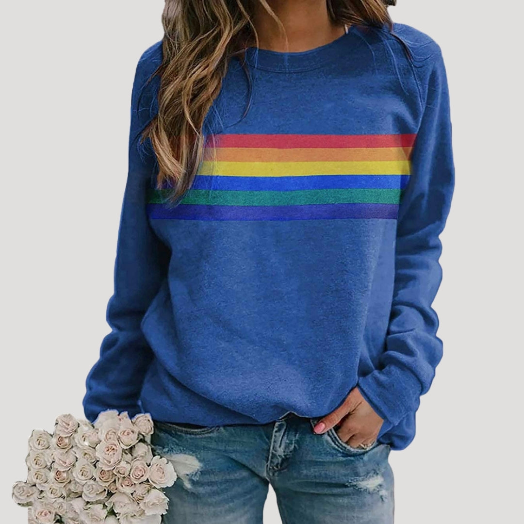 Women's rainbow stripe sweatshirt relaxed fit colorful spring casual pullover everyday comfort